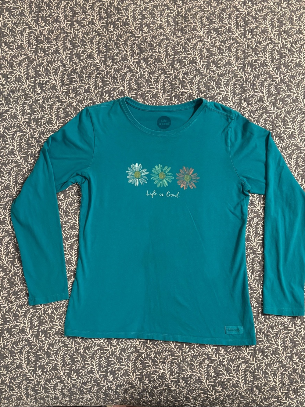 Life is Good Women’s Teal Long-Sleeve Tee with Daisy Graphic